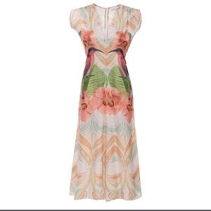 Carolina K Ferry Silk Floral Jumpsuit XS | Artisan Print, Cutout Waist